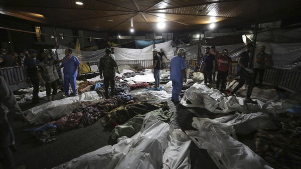 Bodies of Palestinians killed by an explosion at the Ahli Arab hospital Bodies of Palestinians killed by an explosion at the Ahli Arab hospital - Sputnik International