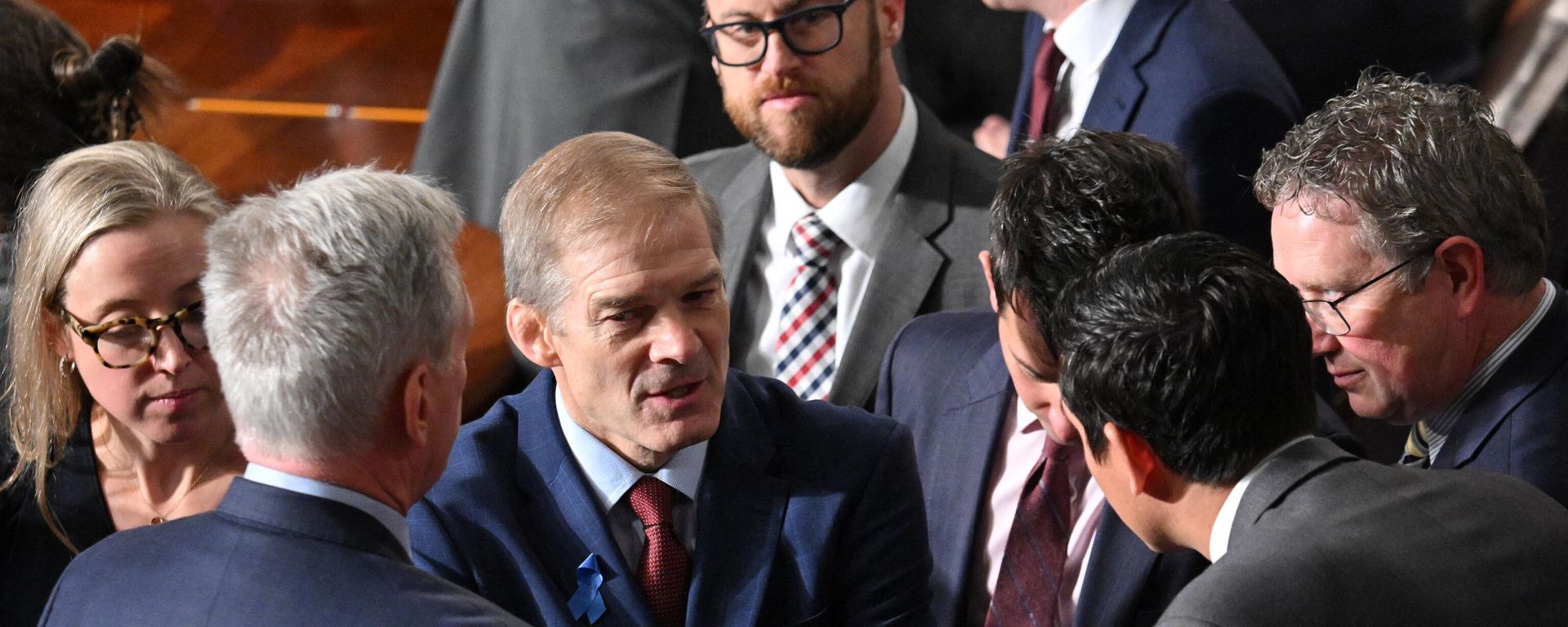 Rep. Jim Jordan (R-OH) talks to fellow lawmakers as the House of Representatives holds a vote on a new Speaker of the House at the US Capitol on October 18, 2023 in Washington, DC - Sputnik International, 1920, 18.10.2023