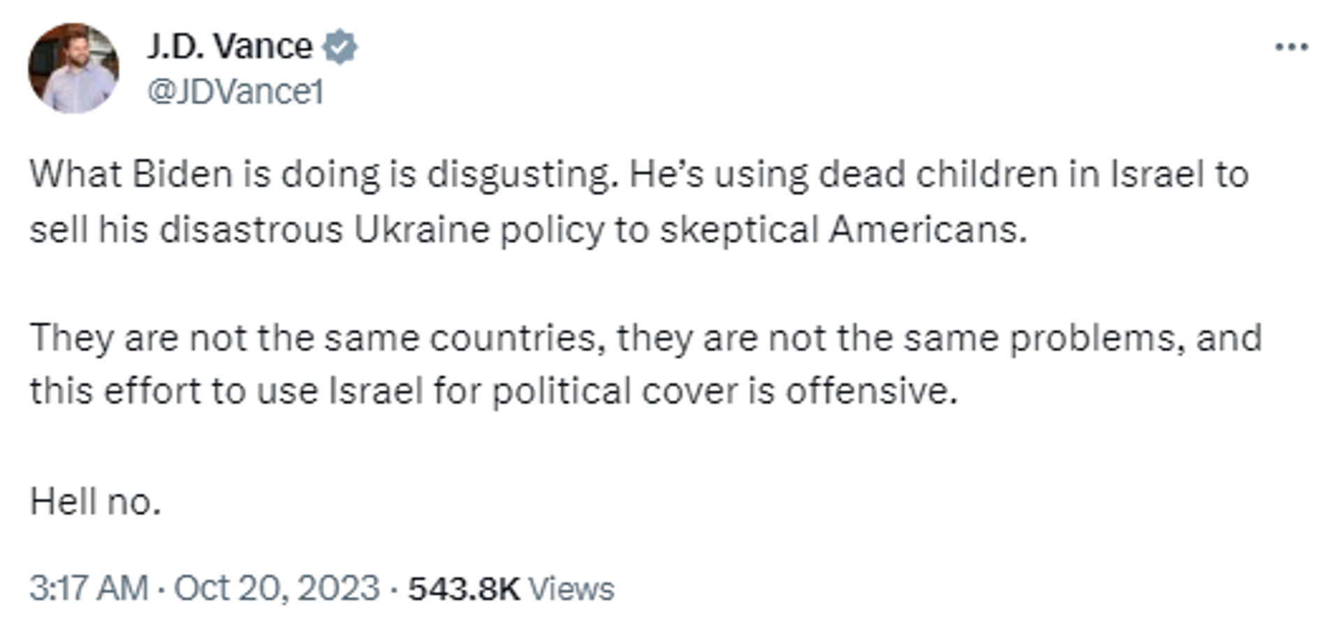 Screengrab of X post by Sen. J.D. Vance, R-Ohio. - Sputnik International, 1920, 20.10.2023