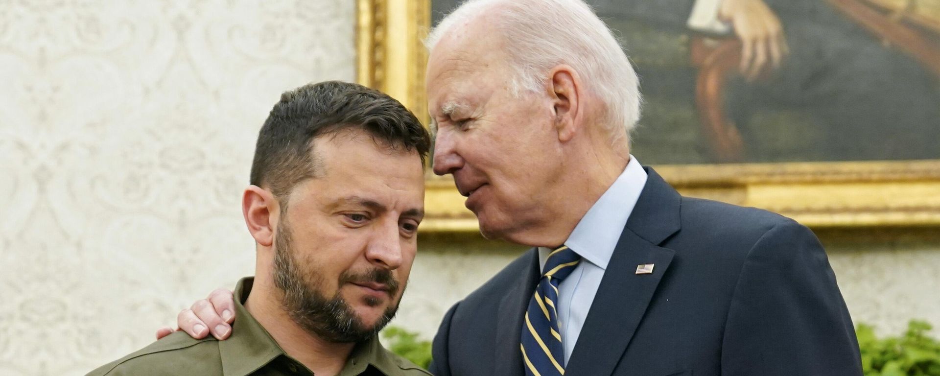 President Joe Biden meets with Ukrainian President Volodymyr Zelensky in the Oval Office of the White House, Thursday, Sept. 21, 2023, in Washington. - Sputnik International, 1920, 26.04.2024