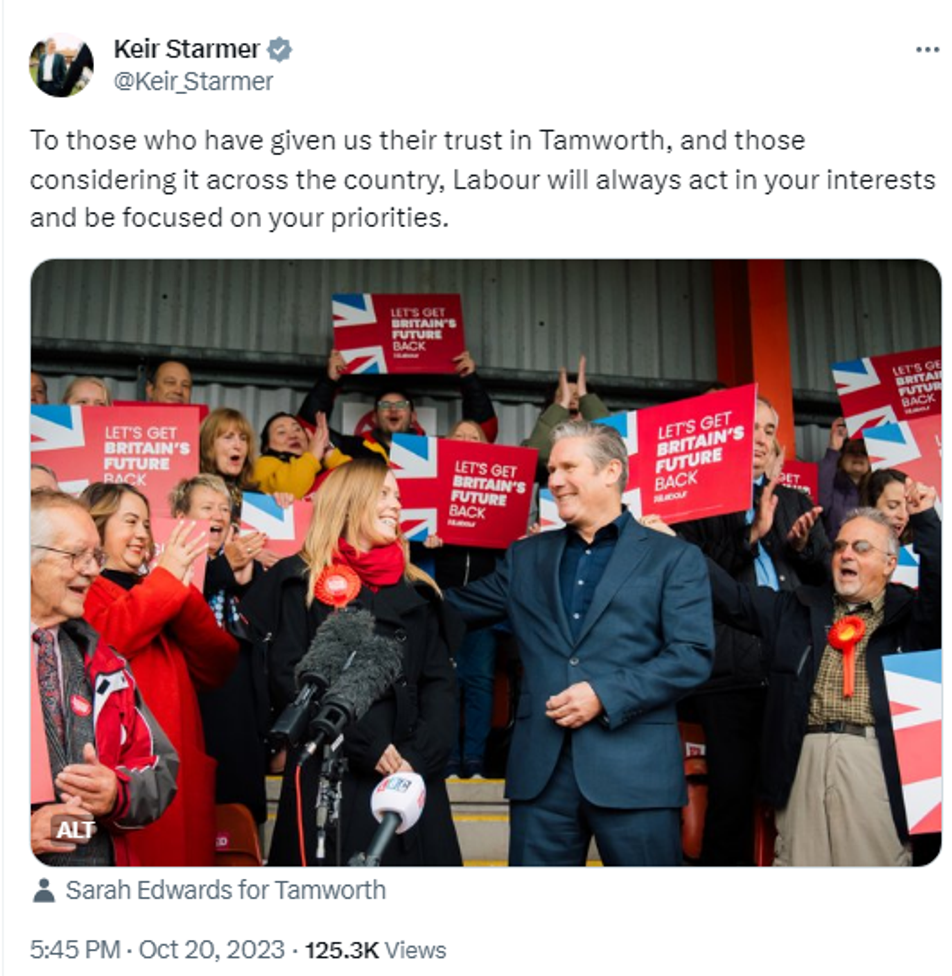 Screengrab of X post by Sir Keir Starmer, leader of the UK Labour Party. Screengrab of X post by Sir Keir Starmer, leader of the UK Labour Party. - Sputnik International, 1920, 21.10.2023