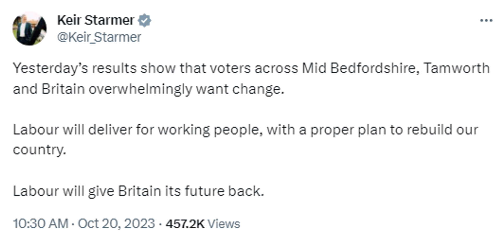 Screengrab of X post by leader of the UK Labour Party Sir Keir Starmer. Screengrab of X post by leader of the UK Labour Party Sir Keir Starmer. - Sputnik International, 1920, 21.10.2023