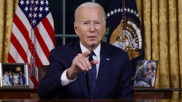 President Joe Biden speaks from the Oval Office of the White House Thursday, Oct. 19, 2023, in Washington, about the war in Israel and Ukraine. (Jonathan Ernst/Pool via AP) - Sputnik International
