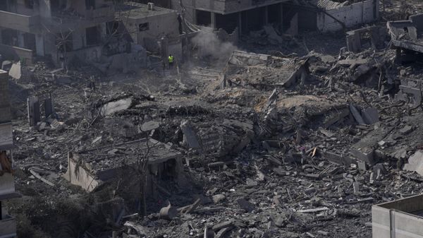 Destruction from Israeli aerial bombardment is seen in Gaza City on October 11, 2023. - Sputnik International