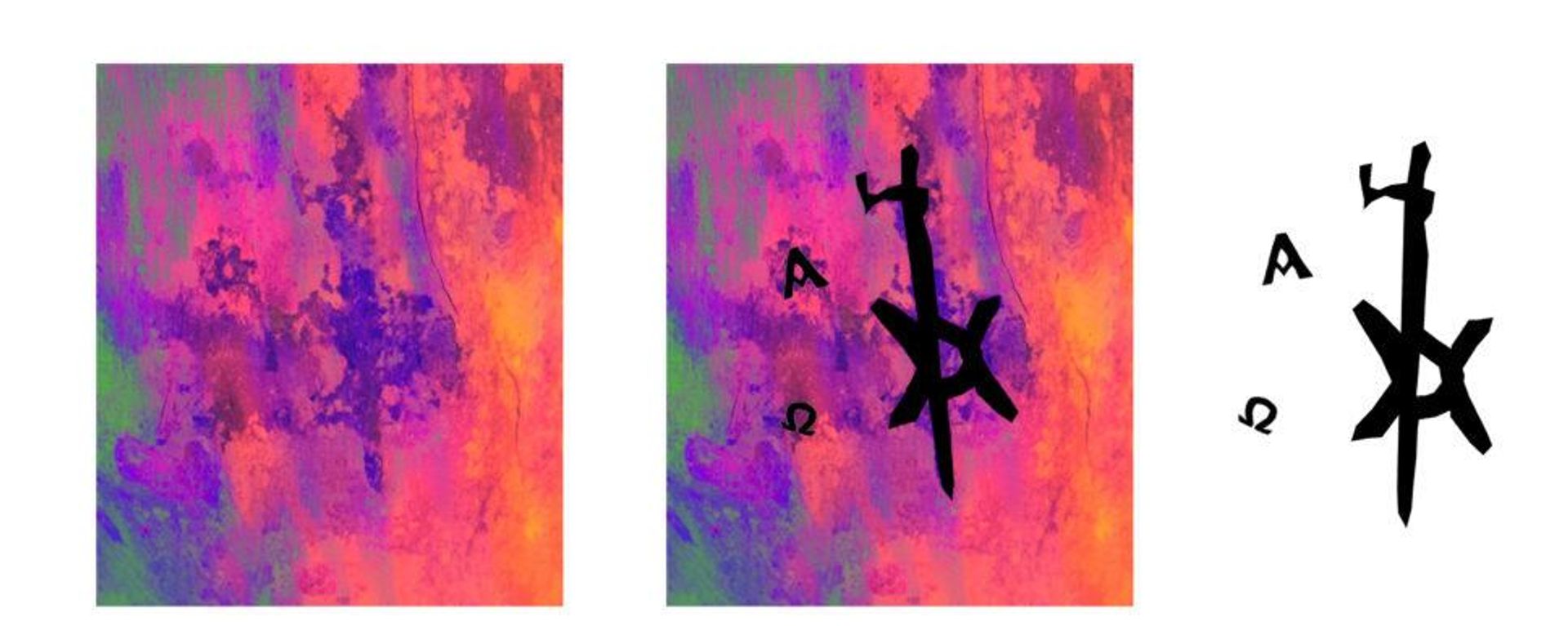 The digital illustration of the tattoos of the Chi-Rho and Greek letters alpha and omega found on the body at Ghazali. The digital illustration of the tattoos of the Chi-Rho and Greek letters alpha and omega found on the body at Ghazali. - Sputnik International, 1920, 24.10.2023