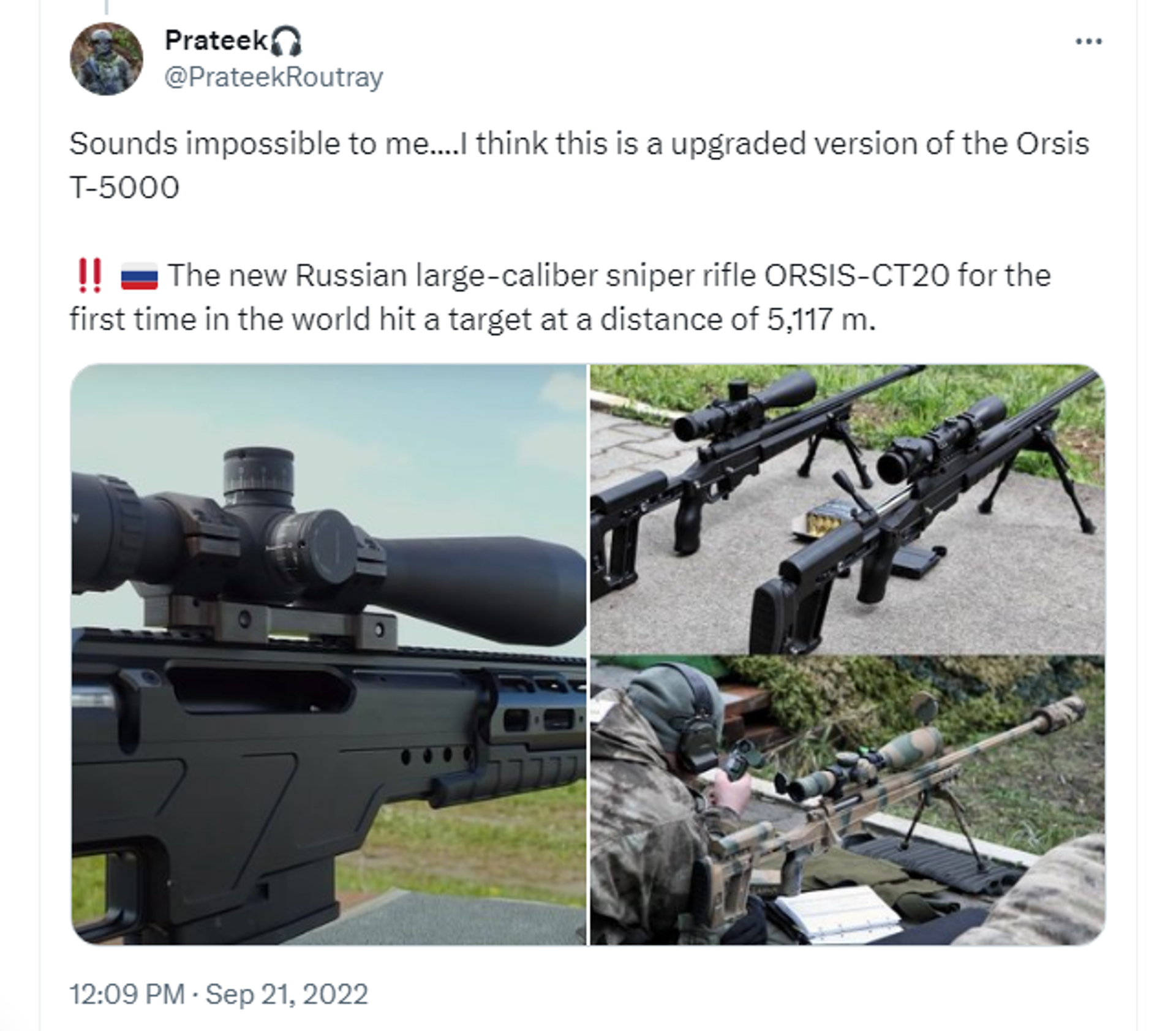 An X (formerly Twitter) screenshot of the T-5000 sniper rifle. - Sputnik International, 1920, 24.10.2023