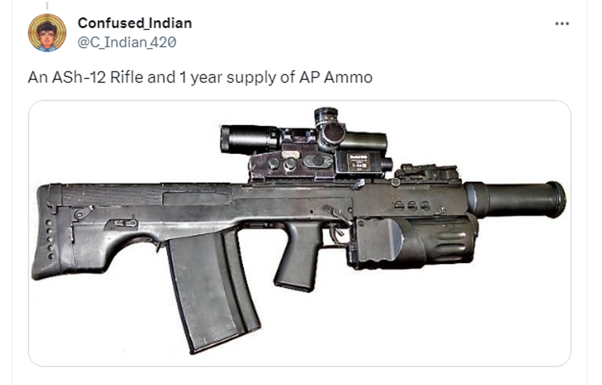 An X (formerly Twitter) screenshot of the ASh-12 rifle. - Sputnik International, 1920, 24.10.2023
