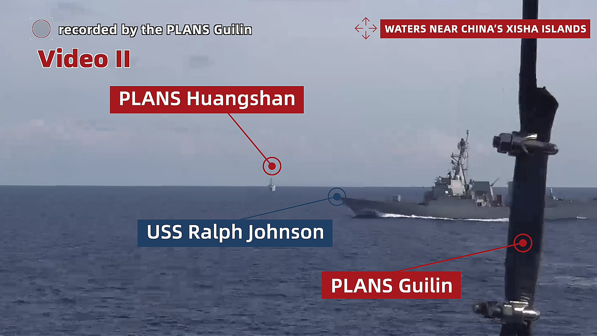 Footage showing the destroyer USS Ralph Johnson sailing between the PLANS warships Guilin and Haugnshan in the South China Sea, which the Chinese Ministry of National Defense said violated the rules of safe encounters between ships at sea. Footage showing the destroyer USS Ralph Johnson sailing between the PLANS warships Guilin and Haugnshan in the South China Sea, which the Chinese Ministry of National Defense said violated the rules of safe encounters between ships at sea. - Sputnik International, 1920, 26.10.2023