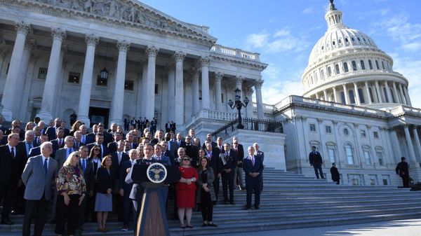 Newly elected US House Speaker Mike Johnson speaks during a press conference after his election at the US Capitol in Washington, DC, on October 25, 2023. - Sputnik International