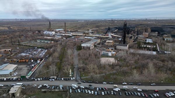 This photograph taken on October 28, 2023, shows a view of the Kostyenko ArcelorMittal coal mine in Karaganda, north-western Kazachstan. The death toll from a fire at a mine owned by ArcelorMittal in Kazakhstan rose to 32 people on October 28, 2023, with searches underway for 14 miners still missing, the country's emergency services said. - Sputnik International