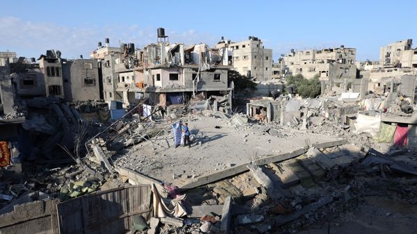 An overview of a destroyed home the day after an Israeli airstrike on the Palestinian Nuseirat refugee camp, in the central Gaza Strip on October 30, 2023. An overview of a destroyed home the day after an Israeli airstrike on the Palestinian Nuseirat refugee camp, in the central Gaza Strip on October 30, 2023. - Sputnik International