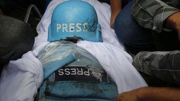 Palestinian correspondent Muhammad Abu Khattab funeral, Gaza Strip - Sputnik International