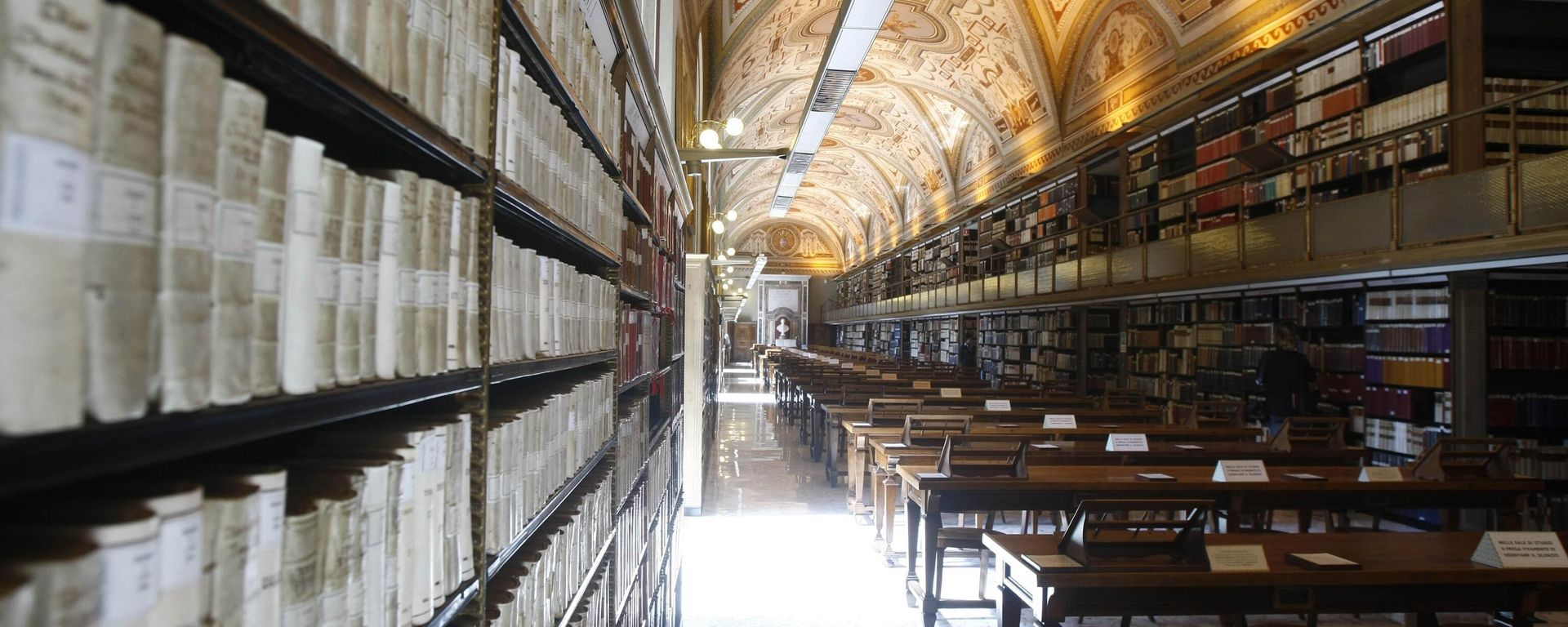 A view of the Vatican Apostolic Library, Vatican City, Monday, Sept. 13, 2010. The Vatican's Apostolic Library is reopening to scholars following a three-year renovation to improve its cataloguing and security measures. The library, which houses one of the world's best collections of illuminated manuscripts, opens its doors Sept. 20. Details will be announced Monday at a press conference. The library was started by Pope Nicholas V in the 1450's with an initial 350 Latin manuscripts. By the time Nicholas died in 1455, the collection had swelled to about 1,500 codices and was the largest in Europe. Today, the Vatican Library has about 65,000 manuscripts as well as the Codex B, the oldest known complete Bible, dating from about 325 A.D. and believed to have been one of the 50 bibles Emperor Constantine commissioned. A view of the Vatican Apostolic Library, Vatican City, Monday, Sept. 13, 2010. The Vatican's Apostolic Library is reopening to scholars following a three-year renovation to improve its cataloguing and security measures. The library, which houses one of the world's best collections of illuminated manuscripts, opens its doors Sept. 20. Details will be announced Monday at a press conference. The library was started by Pope Nicholas V in the 1450's with an initial 350 Latin manuscripts. By the time Nicholas died in 1455, the collection had swelled to about 1,500 codices and was the largest in Europe. Today, the Vatican Library has about 65,000 manuscripts as well as the Codex B, the oldest known complete Bible, dating from about 325 A.D. and believed to have been one of the 50 bibles Emperor Constantine commissioned. - Sputnik International, 1920, 10.11.2023