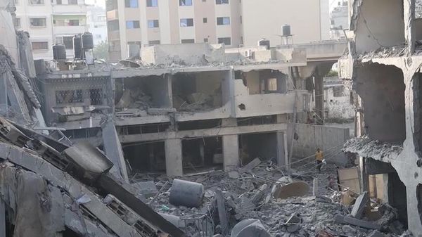 In this video grab, a view shows the site of Israeli strikes on residential buildings, as the conflict between Israel and Palestinian Islamist group Hamas continues, in the Gaza Strip. - Sputnik International