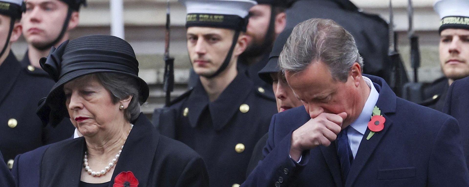 British former Prime Ministers Theresa May and David Cameron attend the annual Remembrance Sunday ceremony at the Cenotaph in London, Sunday, Nov. 12, 2023 British former Prime Ministers Theresa May and David Cameron attend the annual Remembrance Sunday ceremony at the Cenotaph in London, Sunday, Nov. 12, 2023 - Sputnik International, 1920, 13.11.2023