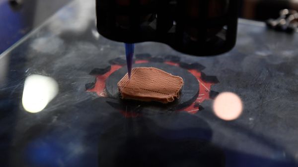 A NOVAMEAT synthetic 3D-printer prints plant-based proteins that can mimic the texture of beef at the Mobile World Congress (MWC) fair in Barcelona on June 30, 2021 - Sputnik International