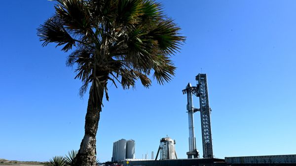 SpaceX's huge Super Heavy-Starship sits on the launchpad at Starbase in Boca Chica, Texas November 17, 2023 - Sputnik International