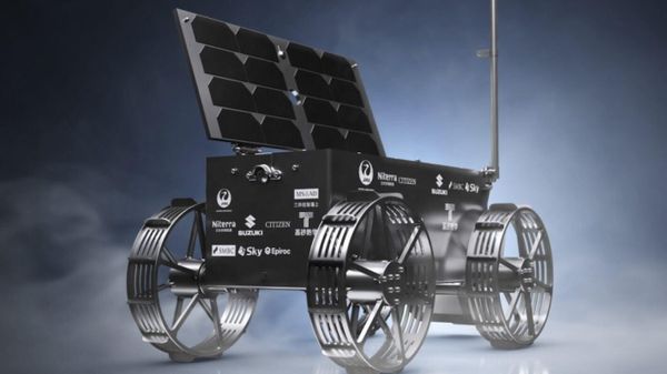 A computer-generated image of the micro rover design unveiled by Japanese space firm ispace on November 16, 2023, for the Mission 2 program, which will attempt a lunar landing in the winter of 2024 at the earliest. - Sputnik International