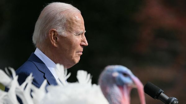 US President Joe Biden pardons the national Thanksgiving turkey, Liberty, during a pardoning ceremony at the White House in Washington, DC on November 20, 2023. US President Joe Biden pardons the national Thanksgiving turkey, Liberty, during a pardoning ceremony at the White House in Washington, DC on November 20, 2023. - Sputnik International