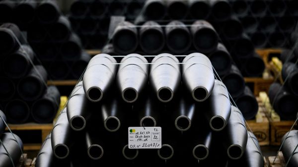 This photograph on April 4, 2023, shows shells at the workshop of the Forges de Tarbes which produces 155mm shells, the munition for French Caesar artillery guns in use by the Ukrainian armed forces, in Tarbes, southwestern France. - Sputnik International