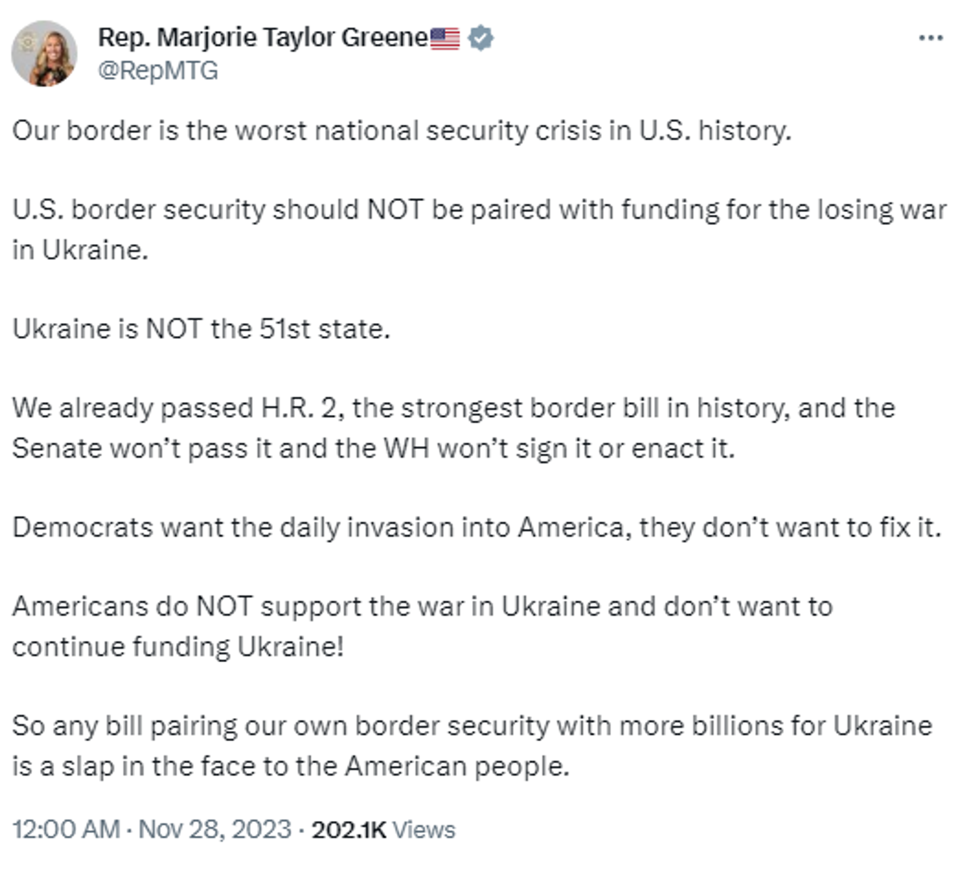 Screenshot of X post by US Representative Marjorie Taylor Greene (R-GA). - Sputnik International, 1920, 28.11.2023