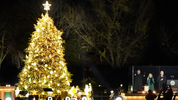 President Joe Biden, first lady Jill Biden, and LL Cool J react after lighting the National Christmas Tree on the Ellipse, near the White House in Washington, Wednesday, Nov. 30, 2022.  - Sputnik International