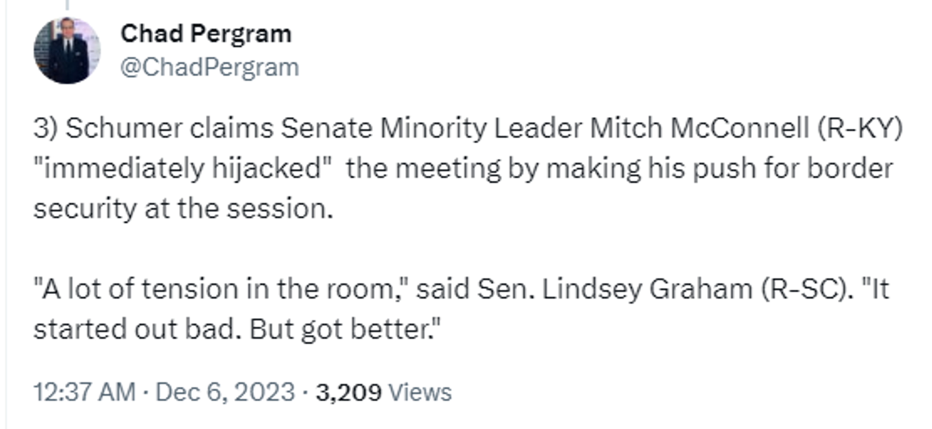 Screenshot of X post by Chad Pergram, Senior Congressional Correspondent for Fox News. - Sputnik International, 1920, 06.12.2023