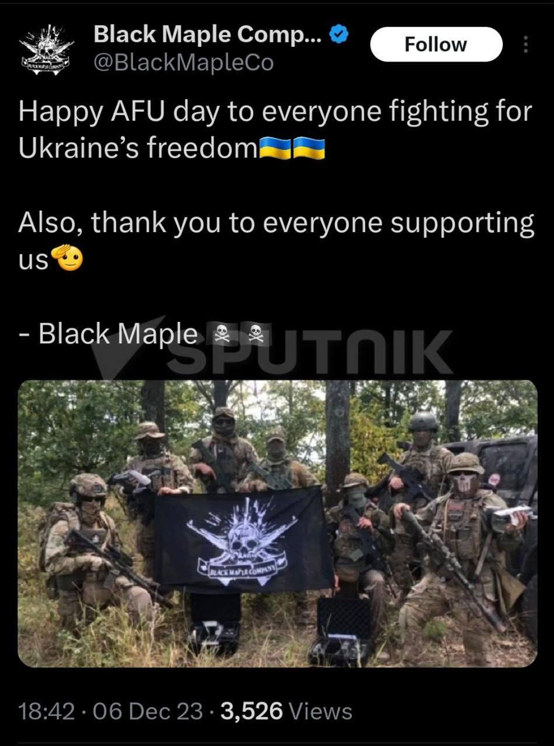 Social media screenshot: PMC Black Maple, Alex Gallant's allies - Sputnik International, 1920, 12.12.2023