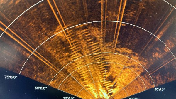 Sonar image captures supposed remnants of the George L. Newman, a 122-foot-long vessel that ran aground during the Peshtigo Fire in 1871. - Sputnik International