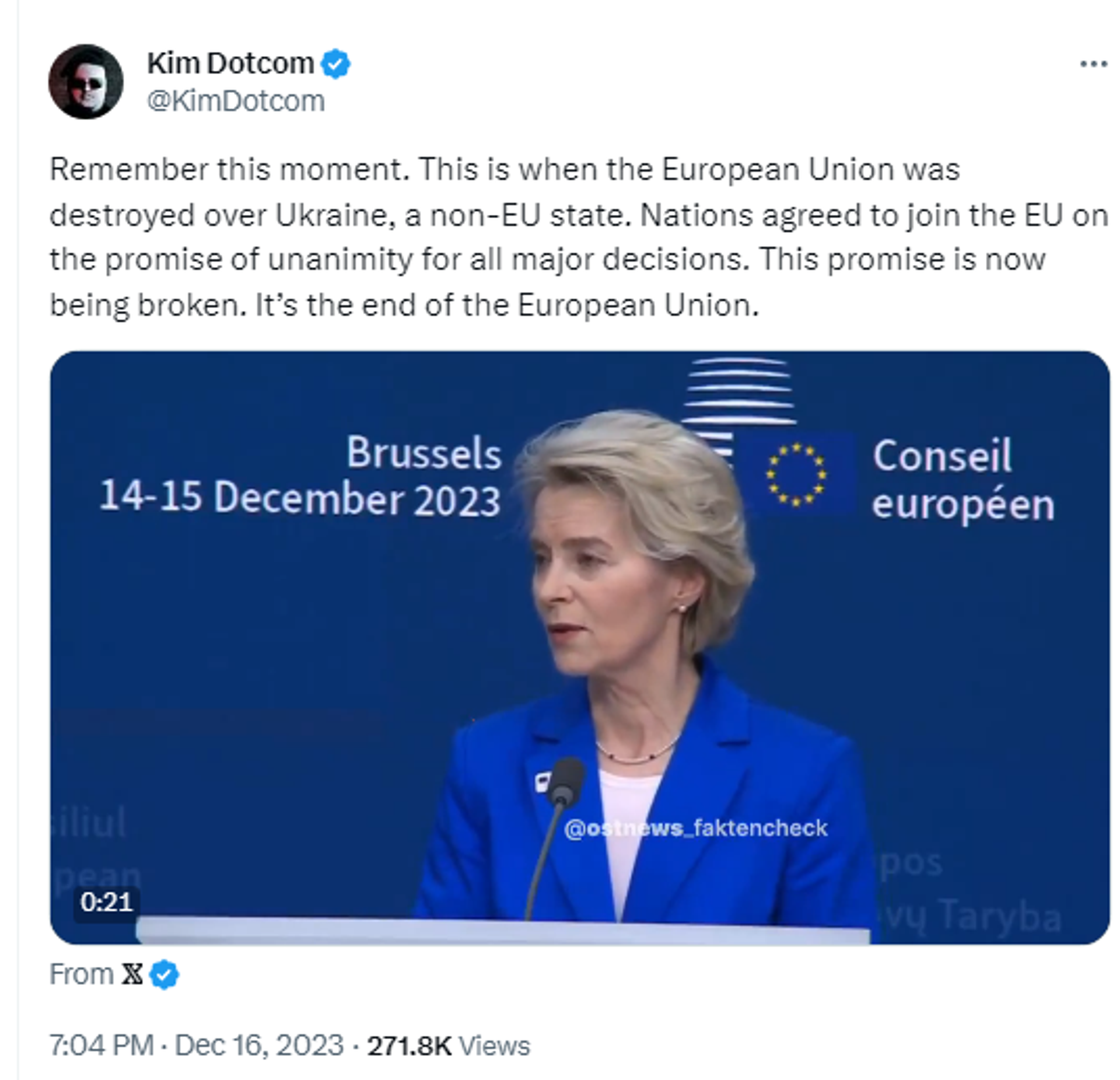 Screenshot of X post by Kim Dotcom. - Sputnik International, 1920, 17.12.2023