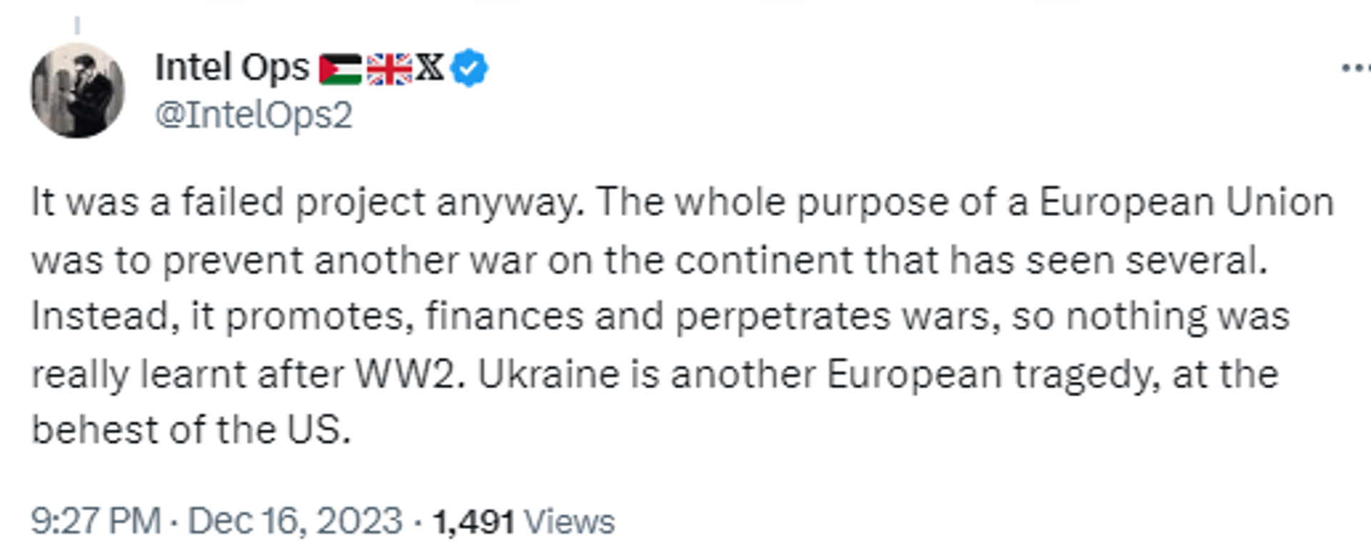 Screenshot of X post. - Sputnik International, 1920, 17.12.2023