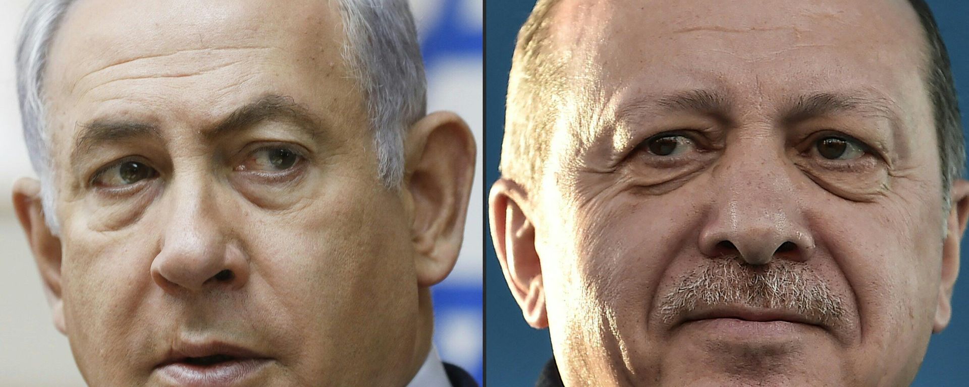 This photo combination, created on April 1, 2018, features two separate file photos. The first one is from November 19, 2017, showing Israel's Prime Minister Benjamin Netanyahu (L) attending a weekly cabinet meeting in Jerusalem. The second photo, taken on December 15, 2017, captures Turkish President Recep Tayyip Erdogan during the inauguration ceremony of Turkey's first automated urban metro line on the Asian side of Istanbul. This photo combination, created on April 1, 2018, features two separate file photos. The first one is from November 19, 2017, showing Israel's Prime Minister Benjamin Netanyahu (L) attending a weekly cabinet meeting in Jerusalem. The second photo, taken on December 15, 2017, captures Turkish President Recep Tayyip Erdogan during the inauguration ceremony of Turkey's first automated urban metro line on the Asian side of Istanbul. - Sputnik International, 1920, 27.12.2023