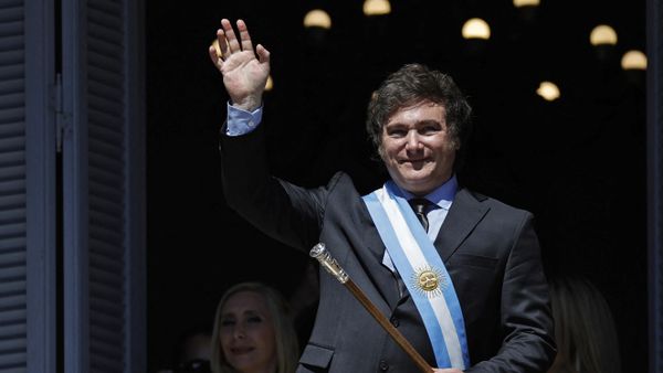Argentina's president Javier Milei waves at the crowd from a balcony of the Casa Rosada government palace. Argentina's president Javier Milei waves at the crowd from a balcony of the Casa Rosada government palace. - Sputnik International
