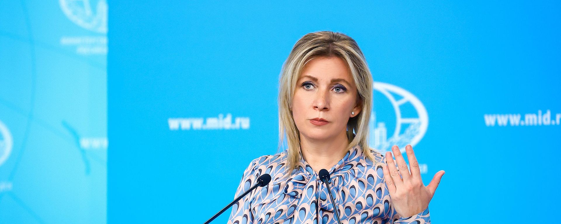 In this handout photo released by the Russian Foreign Ministry, Russian Foreign Ministry’s spokeswoman Maria Zakharova attends her weekly briefing in Moscow, Russia - Sputnik International, 1920, 21.03.2025