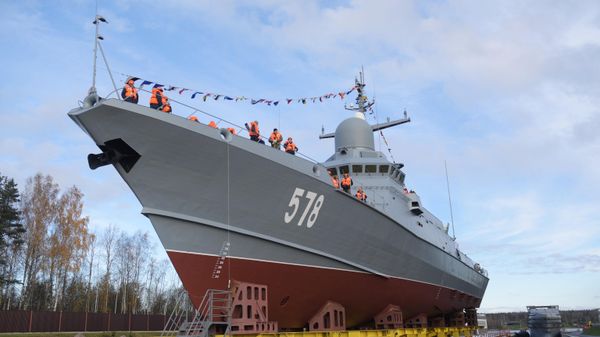 Russian missile ship 'Burya' before its launch in October 2023 in the Leningrad region. - Sputnik International