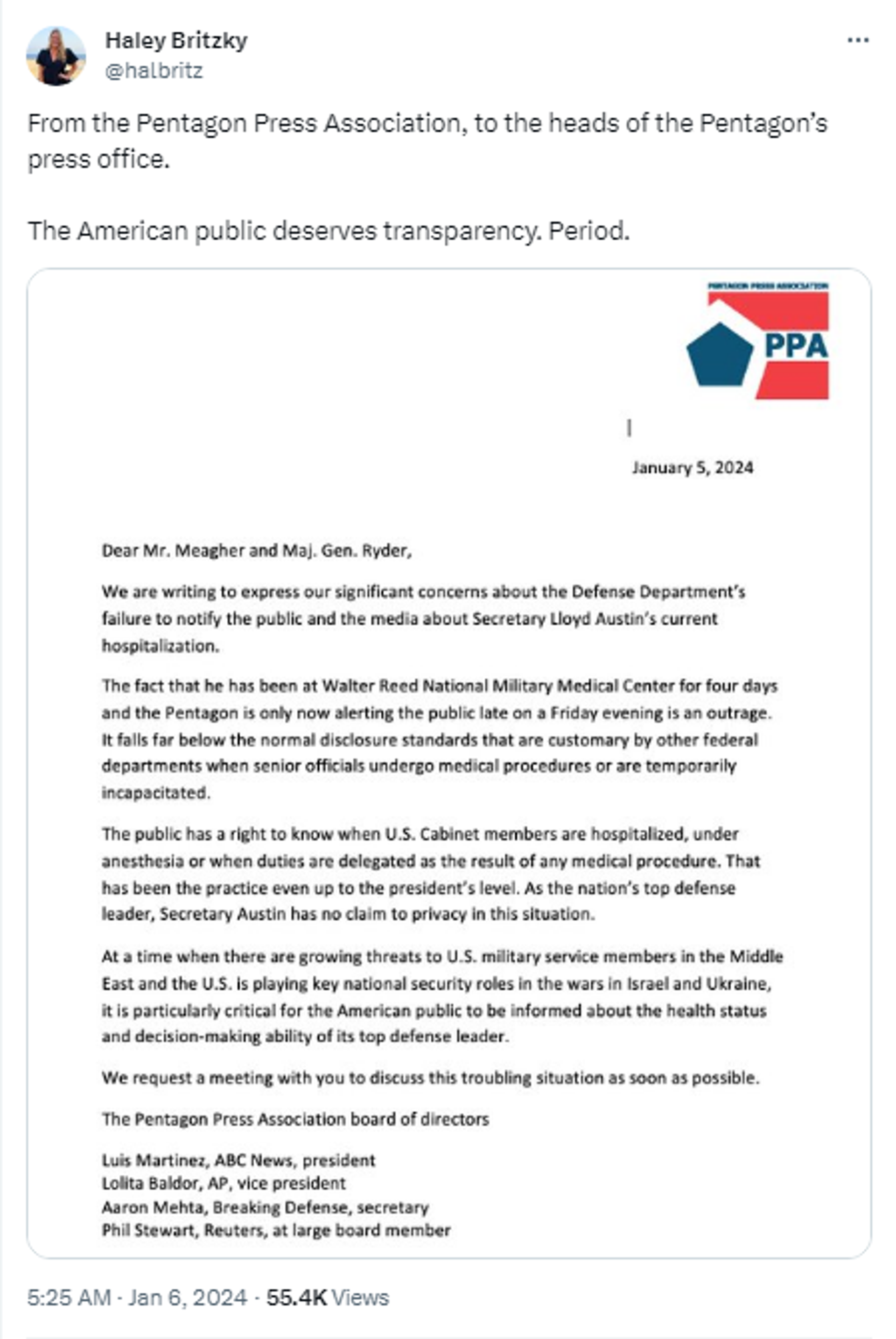 Screenshot of X post showing a statement by the Pentagon Press Association. - Sputnik International, 1920, 07.01.2024
