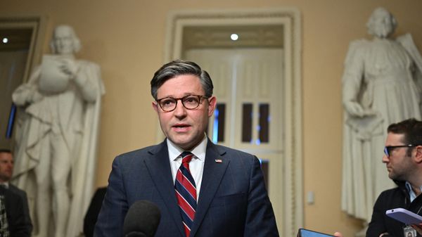 US House Speaker Mike Johnson (R-LA), speaks to the press after meeting with Ukrainian President Volodymyr Zelensky on Capitol Hill in Washington, DC, on December 12, 2023 - Sputnik International