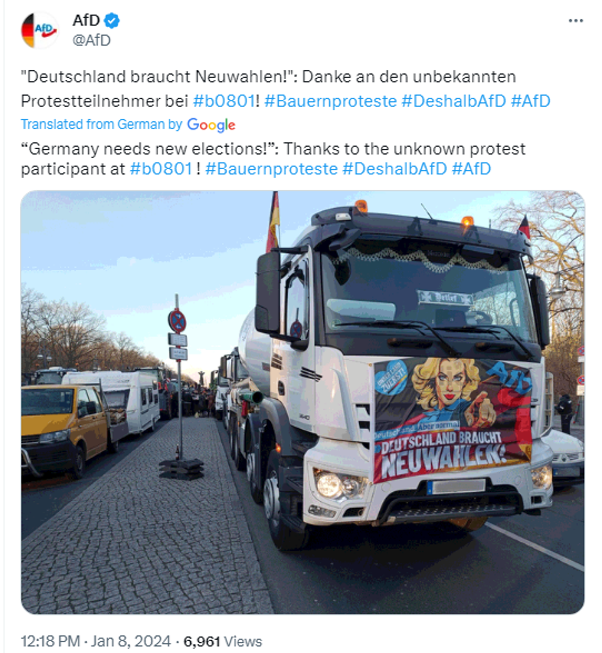 Screenshot of X post by Germany's right-wing party Alternative for Germany. Screenshot of X post by Germany's right-wing party Alternative for Germany. - Sputnik International, 1920, 08.01.2024