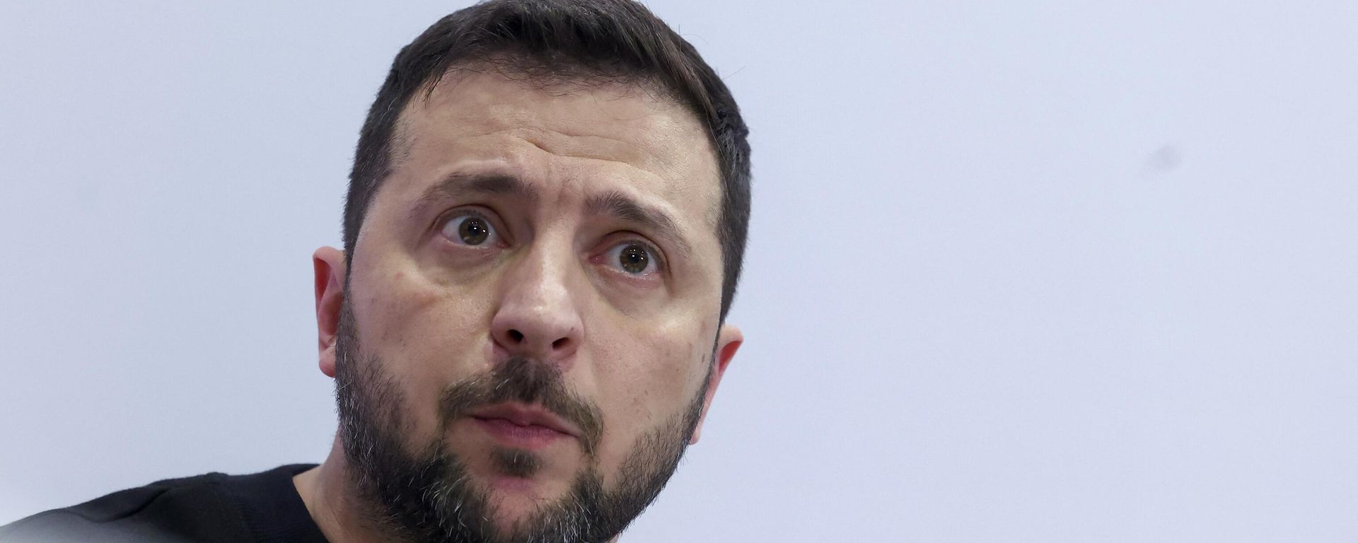 Ukraine's President Volodymyr Zelensky reacts during a joint press conference with Belgium's Prime Minister Alexander De Croo (not pictured) in Brussels on October 11, 2023 Ukraine's President Volodymyr Zelensky reacts during a joint press conference with Belgium's Prime Minister Alexander De Croo (not pictured) in Brussels on October 11, 2023 - Sputnik International, 1920, 19.01.2024