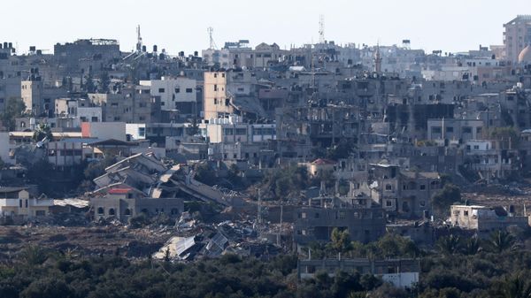 A picture taken on January 25, 2024 from southern Israel on the border with the Gaza Strip shows buildings in the Palestinian territory destroyed during Israeli bombardment, amid the ongoing battles between Israel and the militant group Hamas - Sputnik International