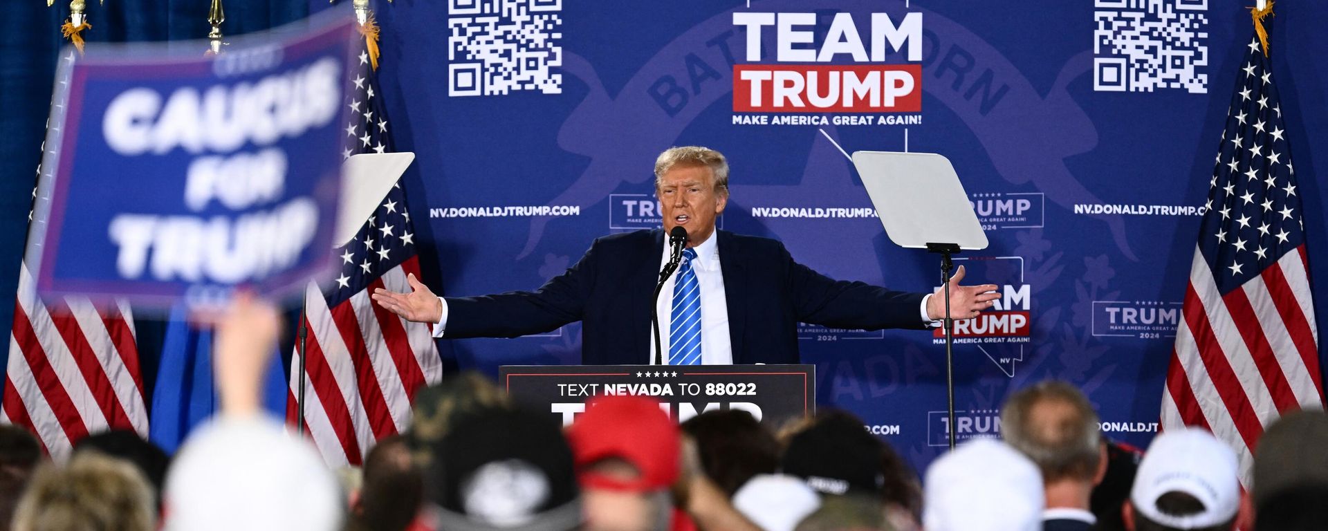 Former US President and 2024 presidential hopeful Donald Trump speaks at a Commit to Caucus Rally in Las Vegas, Nevada, on January 27, 2024 Former US President and 2024 presidential hopeful Donald Trump speaks at a Commit to Caucus Rally in Las Vegas, Nevada, on January 27, 2024 - Sputnik International, 1920, 24.02.2024