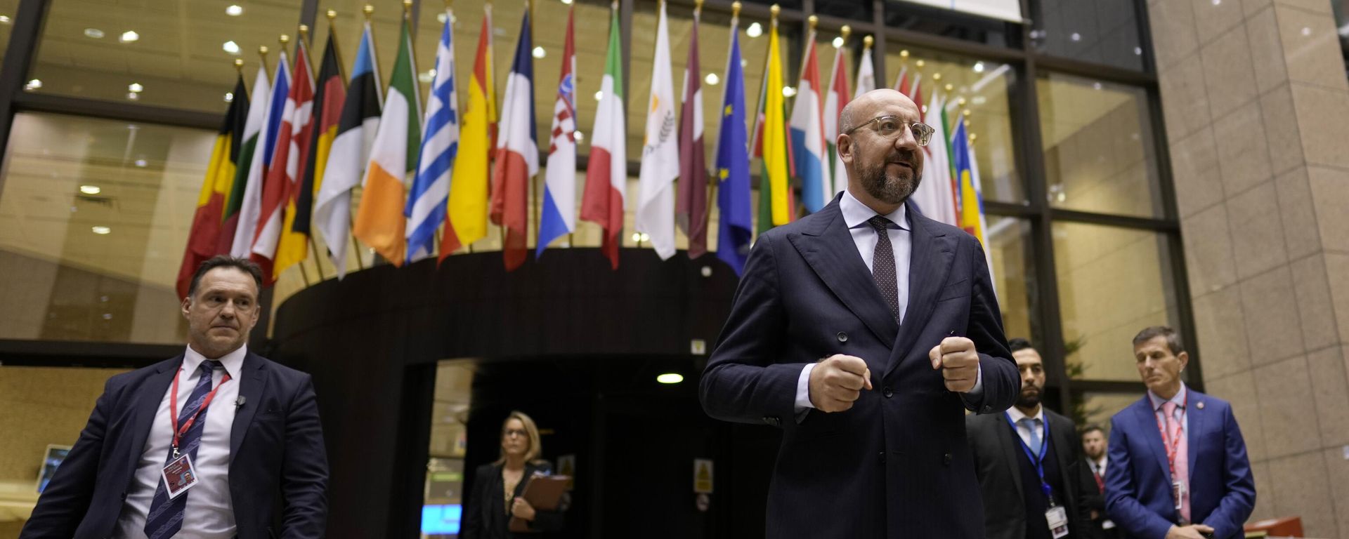 European Council President Charles Michel addresses the media during EU summit in Brussels, Friday, Dec. 15, 2023 European Council President Charles Michel addresses the media during EU summit in Brussels, Friday, Dec. 15, 2023 - Sputnik International, 1920, 29.01.2024