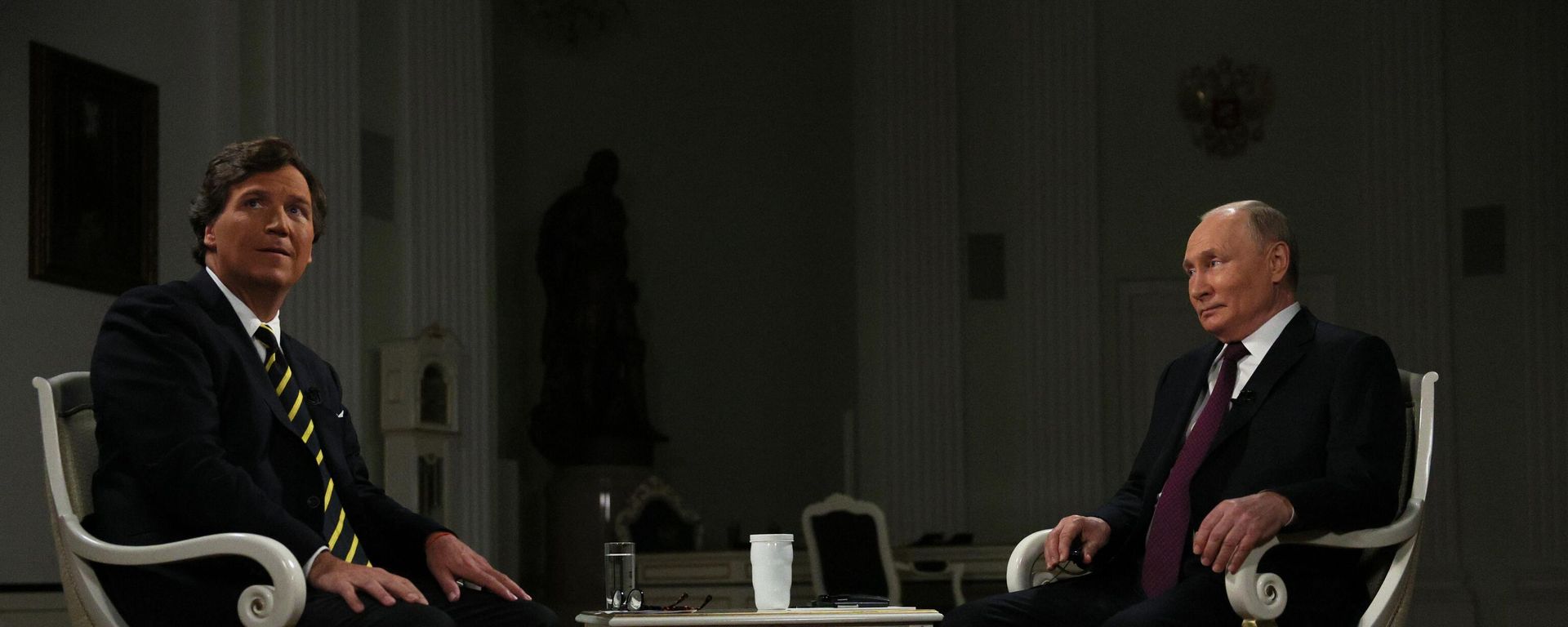 Russian President Vladimir Putin and US journalist Tucker Carlson are seen during an interview at the Kremlin in Moscow, Russia. - Sputnik International, 1920, 15.02.2024