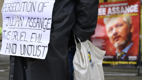 A supporter of Julian Assange attend the extradition hearing at Westminster Magistrates Court in London - Sputnik International