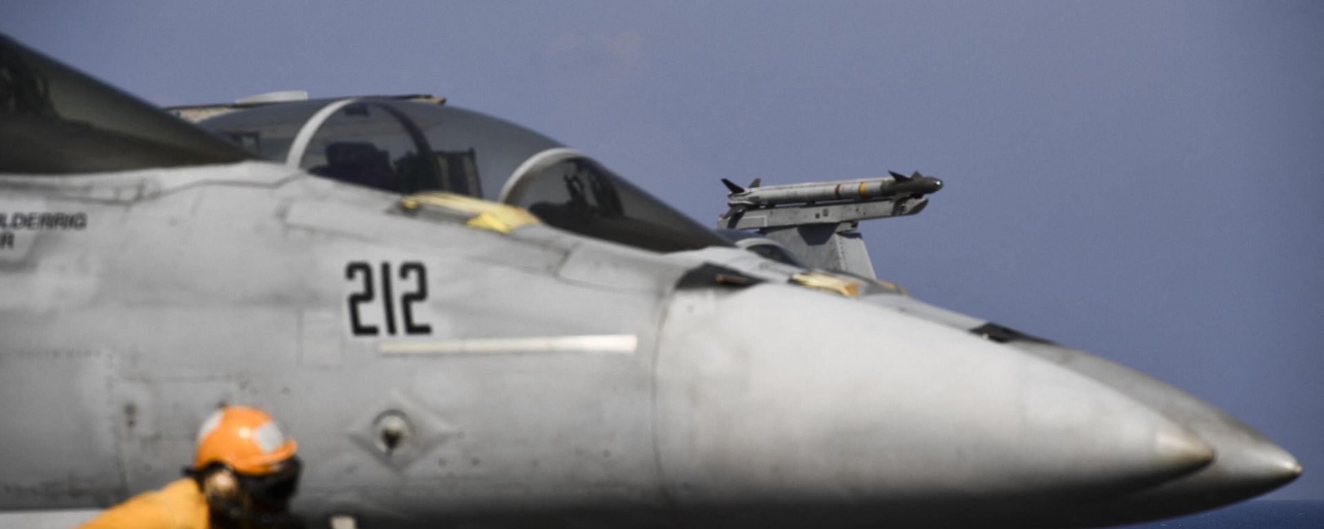 A F18 Hornet fighter jet prepares to land on the deck of the US navy aircraft carrier USS Harry S. Truman in the eastern Mediterranean Sea on May 8, 2018 - Sputnik International, 1920, 24.02.2024
