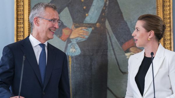NATO Secretary General Jens Stoltenberg and Denmark's Prime Minister Mette Frederiksen address a joint press conference on the sidelines of a meeting at Kastellet in Copenhagen, Denmark, on May 19, 2022. - Sputnik International