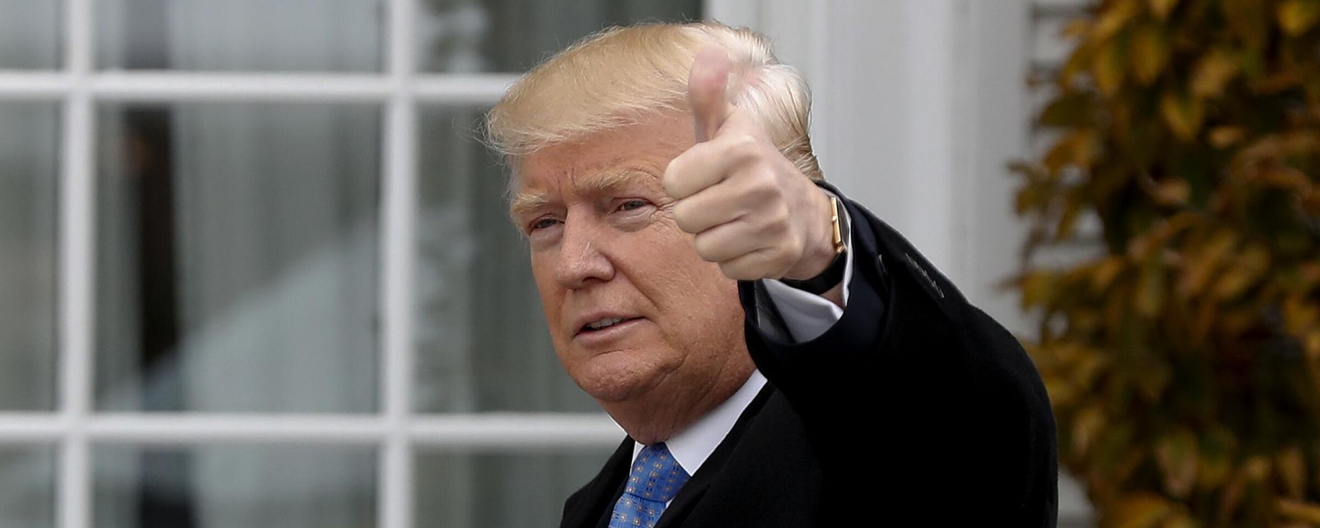 President-elect Donald Trump gives the thumbs up as he arrives at the Trump National Golf Club Bedminster clubhouse, Sunday, Nov. 20, 2016 in Bedminster, N.J. - Sputnik International, 1920, 04.08.2024