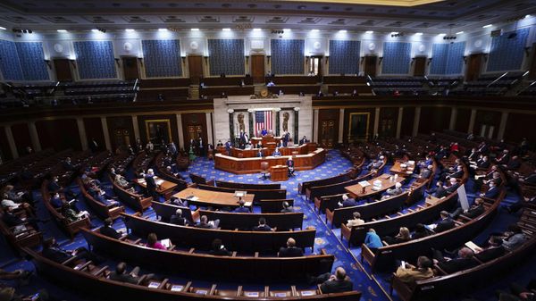 In this Jan. 6, 2021, file photo speaker of the House Nancy Pelosi speaks in the House Chamber after they reconvened for arguments over the objection of certifying Arizona's Electoral College votes in November's election, at the Capitol in Washington - Sputnik International