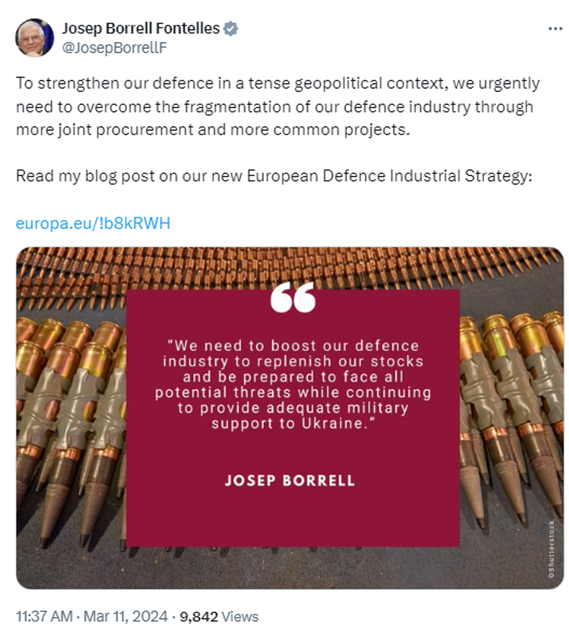 Screenshot of X post by Josep Borrell Fontelles, High Representative of the Union for Foreign Affairs and Security Policy. - Sputnik International, 1920, 11.03.2024