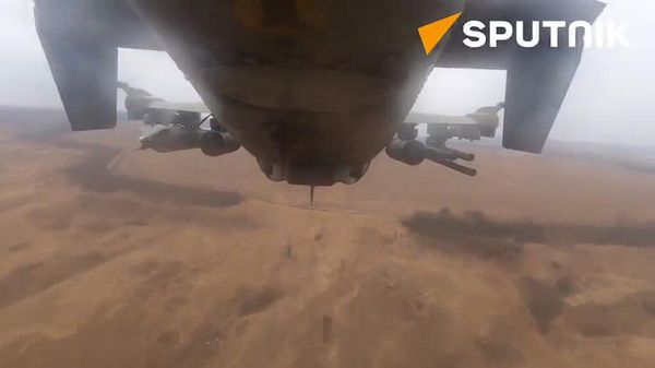 Russian Ka-52m crew hits Ukrainian forces' strongholds with unguided missiles in the south of the DPR - Sputnik International